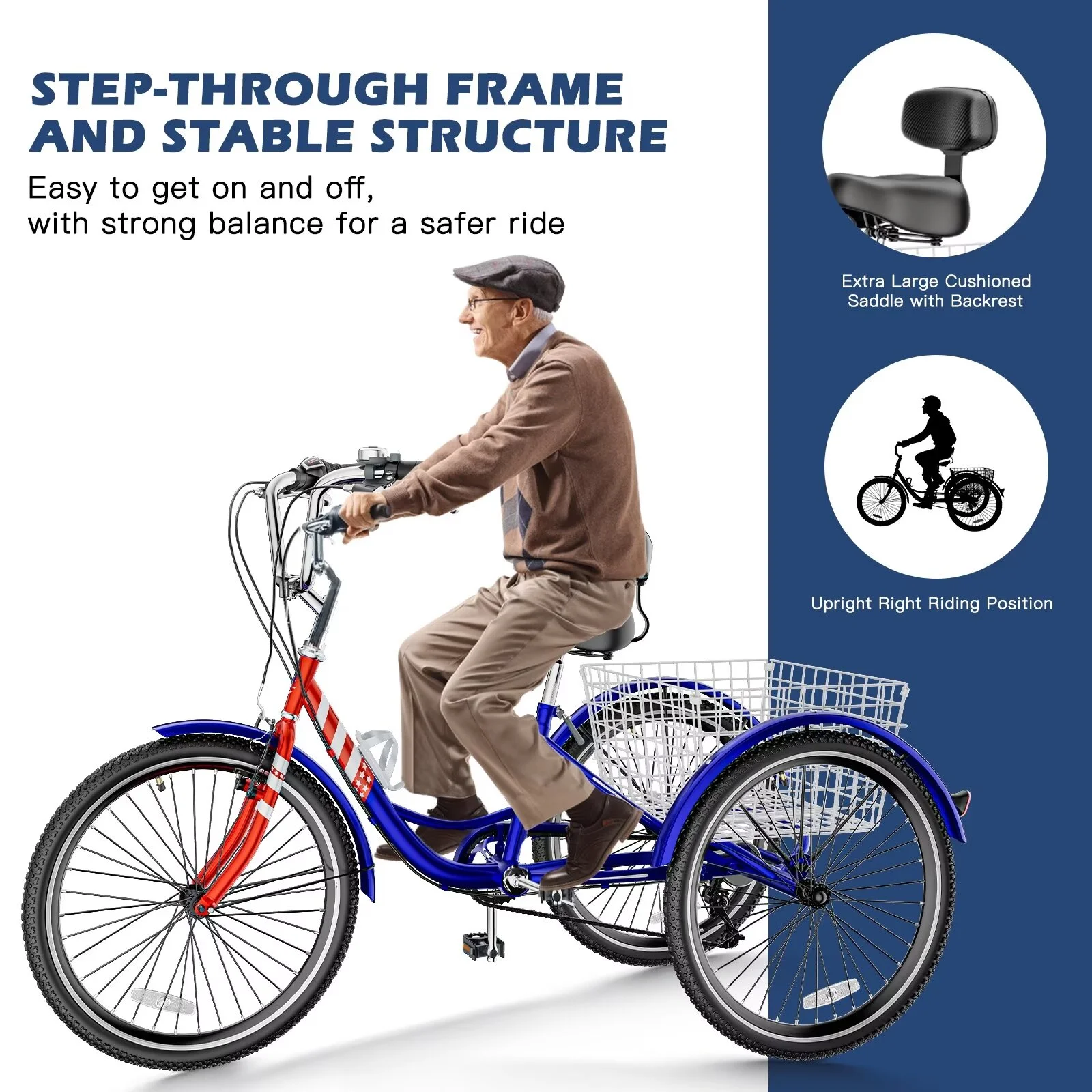 MOPHOTO 20/24/26 inch Adult Tricycle Folding 3 Wheel Cruiser Bikes 7 Speed, Portable and Foldable Trikes with Cargo Basket for Men & Women Outdoor Cycling, Purple - Womvr