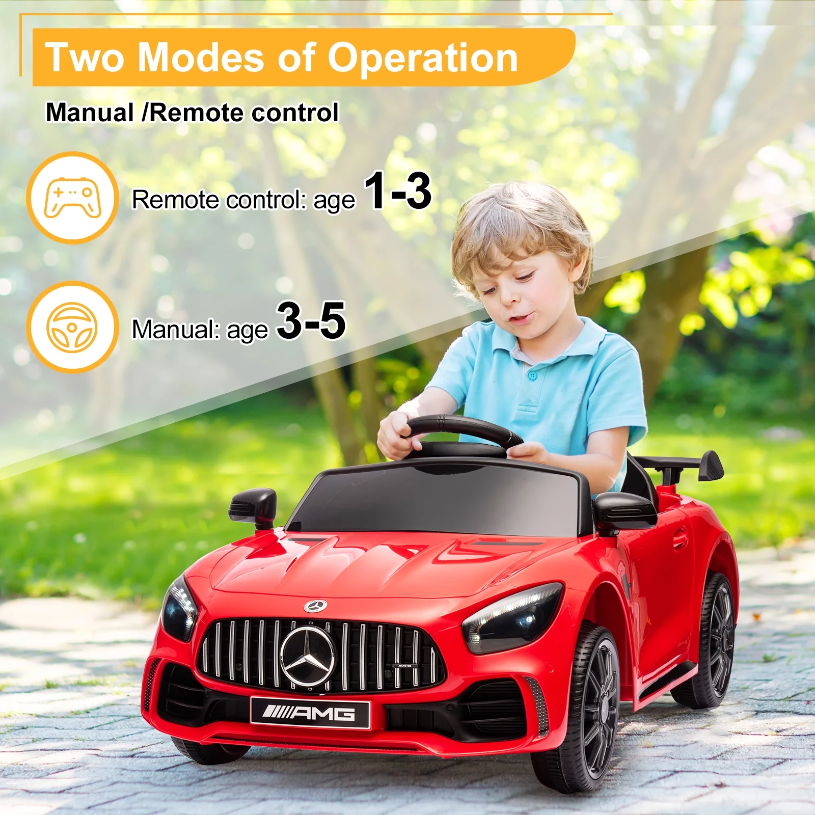 Veryke 12V Kids Ride On Car, Dual Drive Battery Toy Cars with Remote Control & LED Lights - Red - Womvr