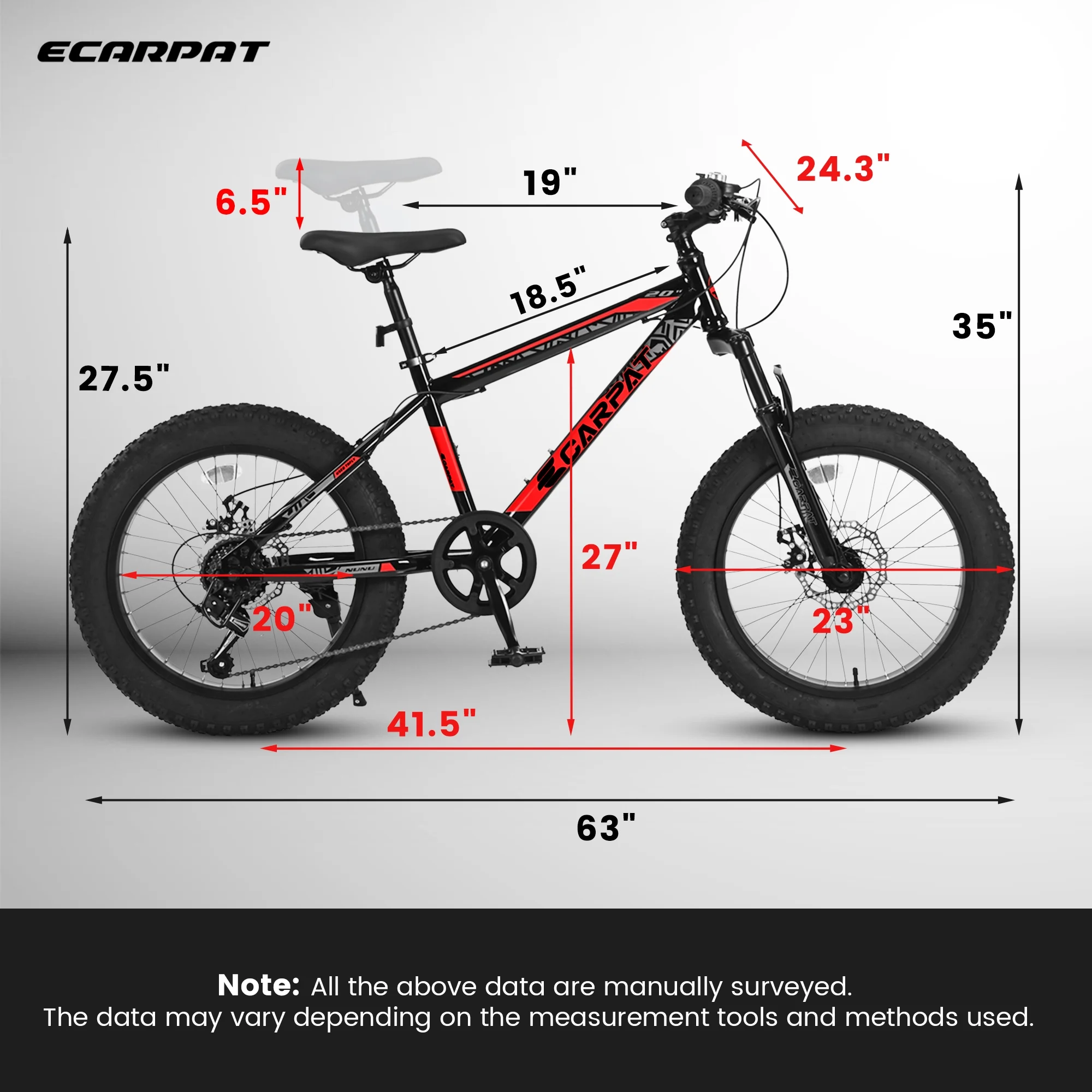 CHAMPIERRE 20'' Mountain Bike for Boys Girls Ages 8 to 12, 7 Speed Kids Bicycles with 4 inch Fat Tire, Red - Womvr
