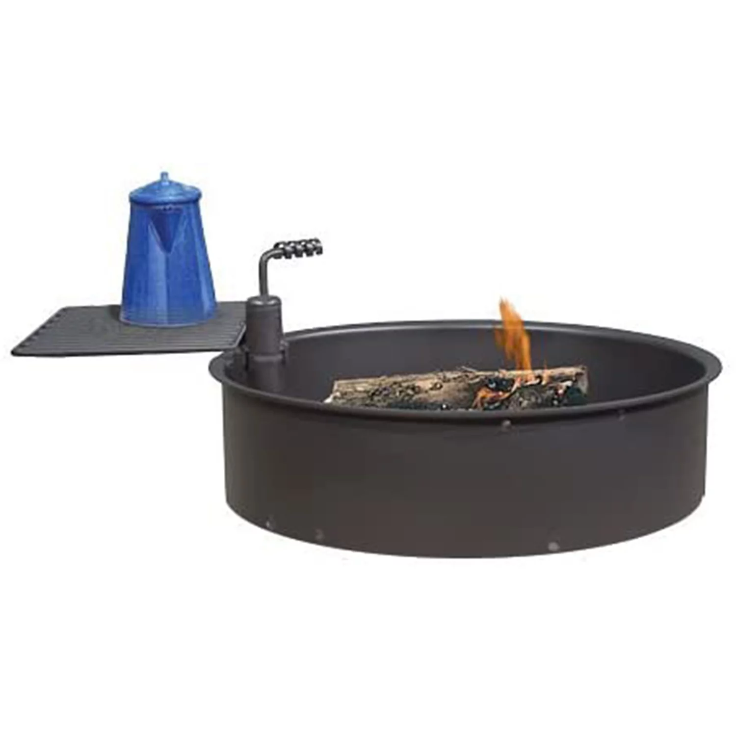 Pilot Rock 30 Inch Steel Ground Fire Pit Ring and Cooking Grate, Black - Womvr