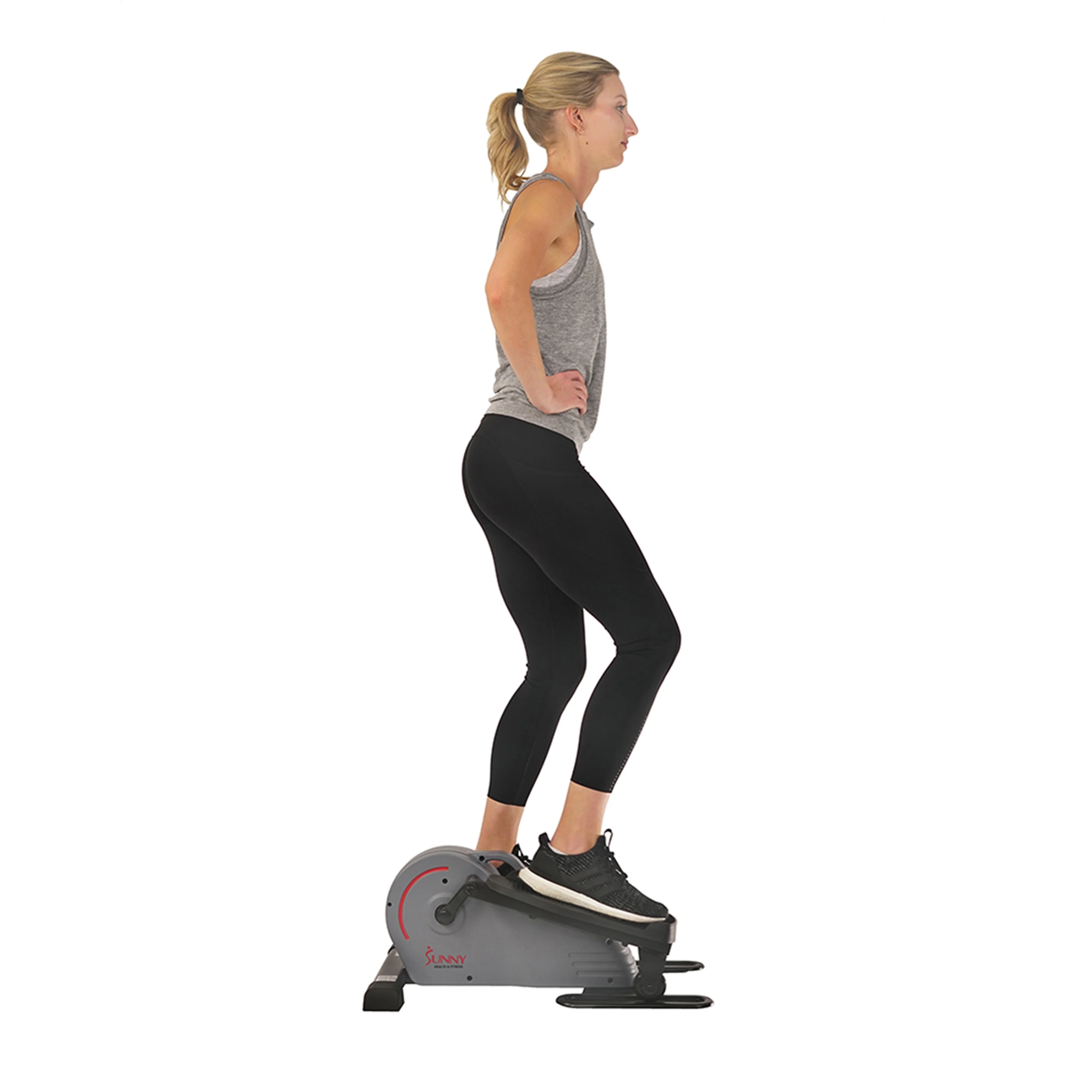 Sunny Health & Fitness Compact Magnetic Standing Elliptical Machine w/ Handlebars - Portable Workout Stepper for Home, SF-E3988 - Womvr